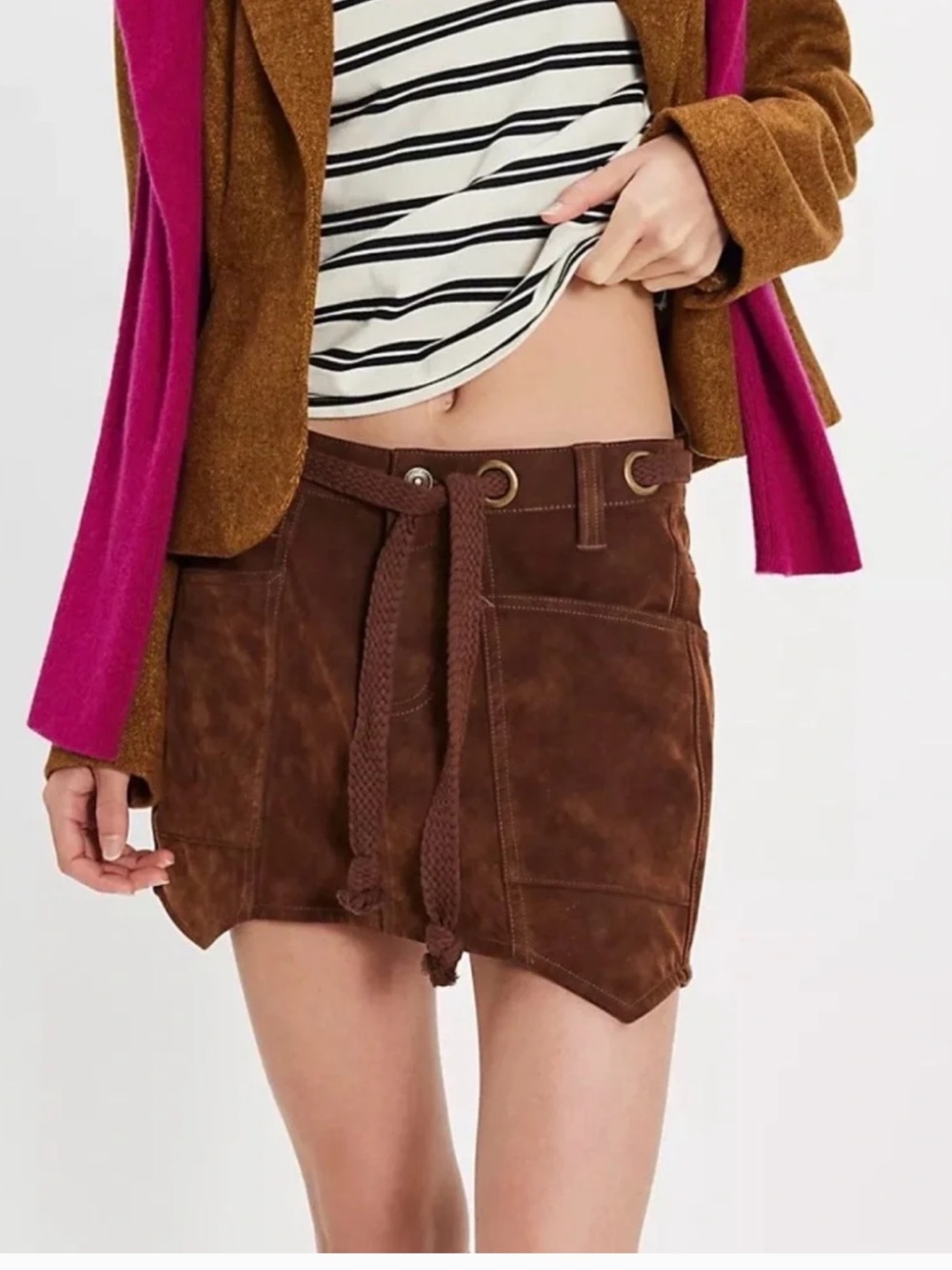 New Free People FP We The Free Moxie Vegan Brown Suede Mini Skirt sz 14